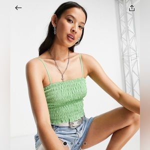 ASOS DESIGN shirred tank top in green